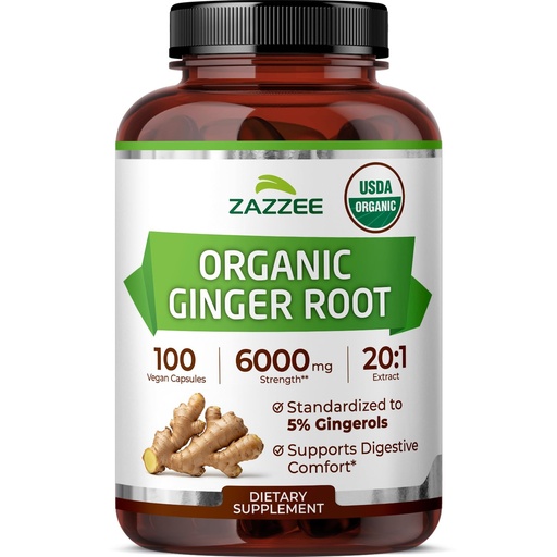 [BRSRGYADA4DRS3IU] Zazzee USDA Organic Ginger Root 20:1 Extract, 5% Gingerols, 100 Vegan Capsules, 3+ Month Supply, Zingiber Officinale, Digestive & Stomach Support, All-Natural, Non-GMO, Made in the USA