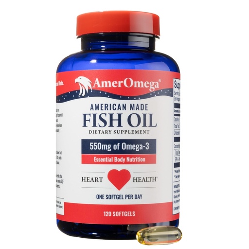 [BRSRAAQTBEBQ4FD2] AmerOmega Triglyceride 550mg Omega-3 Fish Oil for Heart Health Support- Wild-Caught Alaskan Walleye Pollock- American-Sourced, Non-GMO, Gluten-Free & Dairy-Free- 120 Softgels (120 Servings)