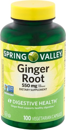 [BRSREY37DJ7QO23K] Spring Valley Ginger Root 550 mg, Dietary Supplement, Ginger Root Capsules t, 100 Count + Sticker