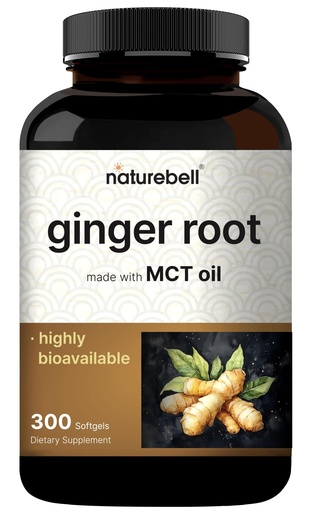 [BRSREY3YBYHBAHTZ] NatureBell Ginger Root Extract with MCT Oil – 300 Softgels | Ginger Supplement for Daily Use | 5-Month Supply | Non-GMO, Gluten Free