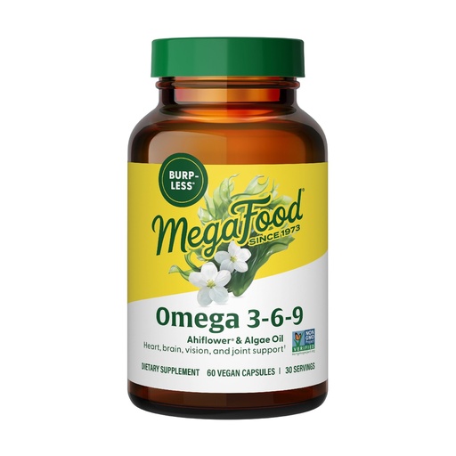 [BRSRAYL7OV4GMAY2] MegaFood Vegan Omega 3 6 9 - Burp-Less Supplement - 600 mg Plant-Based Omega 3 & 150 mg DHA Per Serving - Heart, Brain, Vision & Joint Support - Fish Oil Alternative - 60 Capsules, 30 Servings