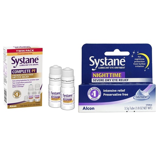 [BRSROEL5OIBGYFL7] Systane COMPLETE PF Multi-Dose Preservative Free Dry Eye Drops 20ml(Pack of 2 – 10mL bottles) (Packaging may vary) and Systane Nighttime Lubricant Eye Ointment 3.5g Tube Bundle