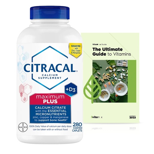 [BRSRGAI5PMFRSGTP] Citra-Cl Maximum Plus, Calcium Citrate + Vitamin D3 Supplement Tablets, 280 ct. Supports Bone Health & Strength - 4+ Month Supply + Exclusive Vitamin Guide