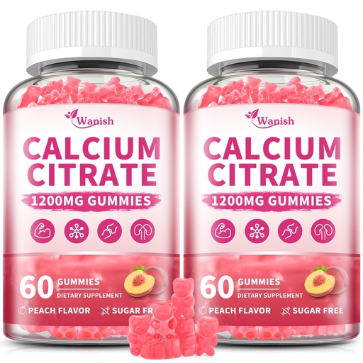 [BRSREEL7BECQYELX] (2 Pack) Calcium Citrate 1200 mg Gummies Supplements for Women & Men,Pure Calcium Citrate Gummies for Bone, Muscle & Immune Support - Easy to Digest, Sugar Free,Vegan,Peach Flavor,60 Day Supply