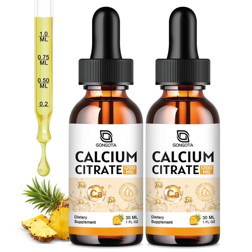 [BRSREFD6O4IA2H3G] Calcium Citrate Supplement – Calcium Citrate 1200mg with Vitamin D3 Drops | Highly Absorbable | Non-GMO, Gluten-Free | Bones, Teeth & Muscle Support - 1 Fl Oz (2 Pack)