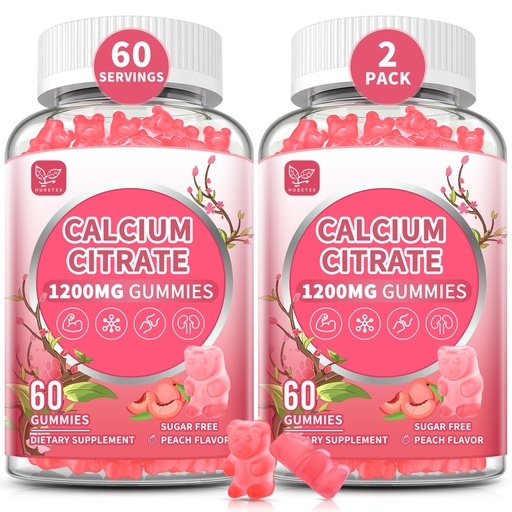 [BRSREEADC4IQ2GQY] (2 Pack) Pure Calcium Citrate Gummies 1200 mg for Women & Men,Calcium Citrate Supplements,High Absorption for Bone Muscle Healthy - Easy to Digest, Sugar Free,Vegan,Peach Flavor,60 Day Supply