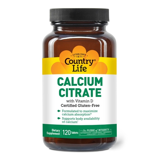 [BRSWIYIFPMNGIETG] Country Life Calcium Citrate with Vitamin D – 500mg – Highly Absorbable Calcium Supplement – Certified Gluten Free, Vegan, Halal, Non-GMO – 120 Tablets