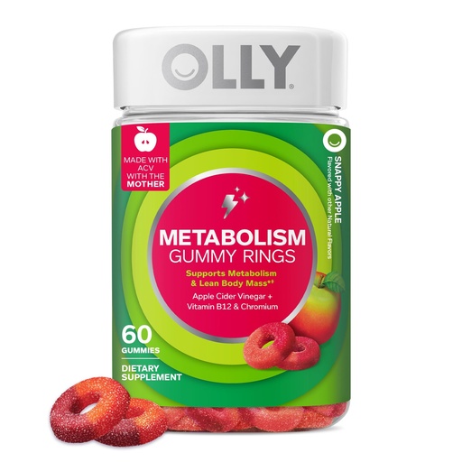 [BRSREGIKDIBWGEI6] OLLY Metabolism Gummy Rings, Metabolism and Cellular Energy Chewable Supplement,* Apple Cider Vinegar, Vitamin B12, Chromium Picolinate, Apple Flavored, 60 Day Supply - 60 Count