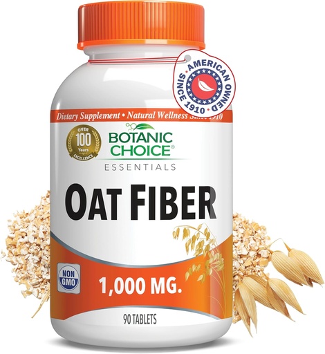 [BRSWYZQOCQBQMFAY] Botanic Choice Oat Fiber - Natural Dietary Supplement for Digestive Health - Women and Men - 90 Tablets (1000mg)