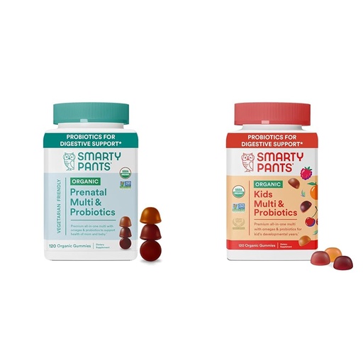 [BRSRAYYYDMFGAYDH] SmartyPants Organic Prenatal Vitamins for Women and Kids Multivitamin Gummies with Probiotics, Omega 3, Vitamin D3, Vitamin B12, 120 Count
