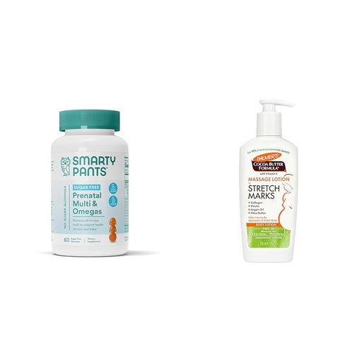 [BRSROBL2OQGQEFD7] SmartyPants Prenatal Vitamins for Women, Sugar Free Multivitamin Gummies & Palmer's Cocoa Butter Formula Massage Lotion for Stretch Marks, Pregnancy Skin Care, Belly