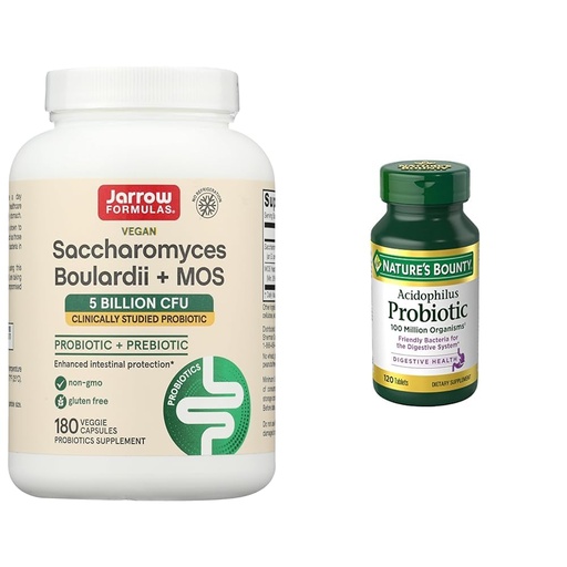 [BRSROBQEBN6GG3TB] Jarrow Formulas Saccharomyces Boulardii Probiotics + MOS 5 Billion CFU Probiotic Yeast & Nature's Bounty Acidophilus Probiotic, Daily Probiotic Supplement, Supports Digestive Health, 1 Pack