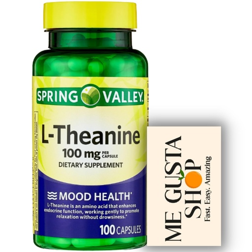 [BRSRMCAHOAFAG3L3] L-Theanine Spring Valley 100 mg Support 100 Count + me Gusta Sticker