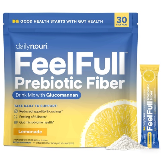 [BRSRABQLCEFAKDLB] Daily Nouri FeelFull Prebiotic Fiber Drink Mix | Prebiotic Fiber for Fullness & Gut Health | Oligofructose + Glucomannan + Chromium | 30 Stick Packs