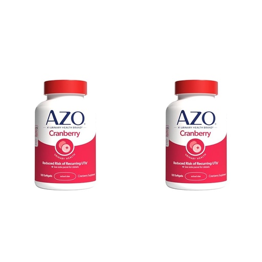 [BRSROZDYCUFQEE3O] AZO Cranberry Urinary Tract Health Supplement, 1 Serving : 1 Glass of Cranberry Juice, Sugar Free Cranberry Pills, Non-GMO, 3 Month Supply, 100 Softgels (Pack of 2)
