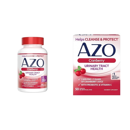 [BRSRAY33O4OQI23J] AZO Cranberry Urinary Tract Health, 100 Softgels & 50 Caplets, 1 Serving = 1 Glass Cranberry Juice, Sugar Free Pacran