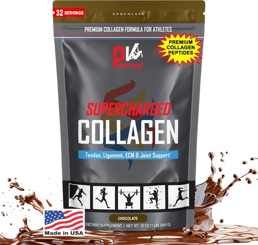 [BRSW22Y7O4PBOHI2] PhysiVantage Supercharged Collagen Peptides Powder - Hydrolyzed Collagen for Joint, Tendon, Ligament, & Skin Health Support - Chocolate, Keto, Paleo, 16oz | Enhanced with Vitamin C, BCAAs, Grass-Fed