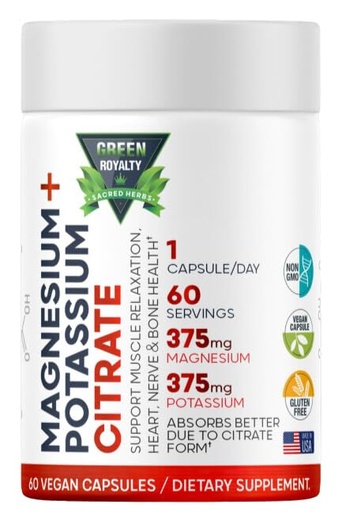[BRSRAZA5PMIWOELZ] Magnesium Citrate + Potassium 60 Premium Vegan Capsules(Citrate 375 mg) + (375mg Potassium) Non GMO, Gluten Free - High Absorption Supplement Made in USA