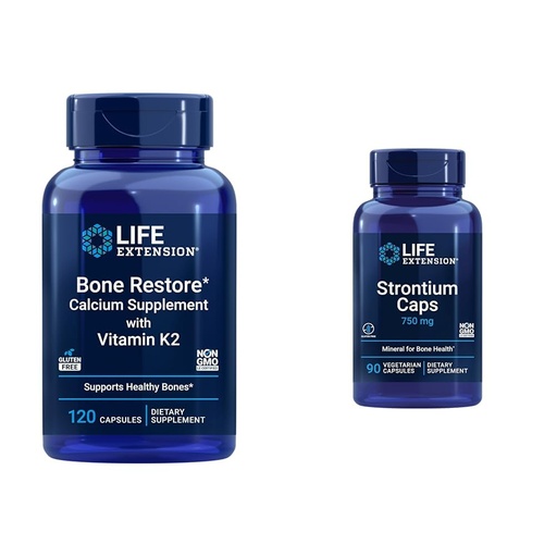 [BRSROBIPABYAA2AZ] Life Extension Bone Restore + Vitamin K2 Vitamins & Minerals Maintain Bone Health & Strength & Strontium Caps 750 mg - Bone Health Supplement