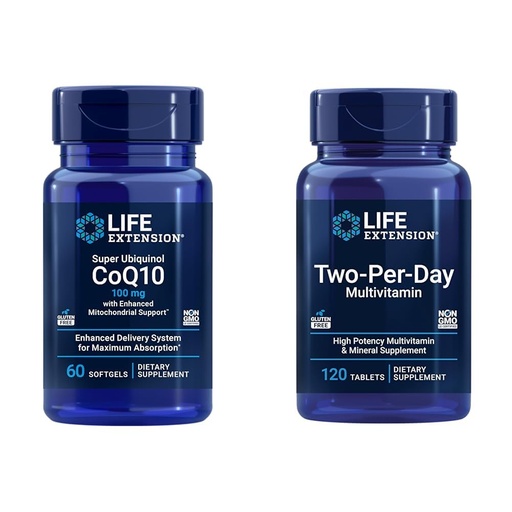 [BRSRAZTYOIHWCE3J] Life Extension Super Ubiquinol CoQ10 Heart & Cell Energy Support with Two-Per-Day High Potency Multi-Vitamin & Mineral Supplement, 60 Softgels & 120 Tablets