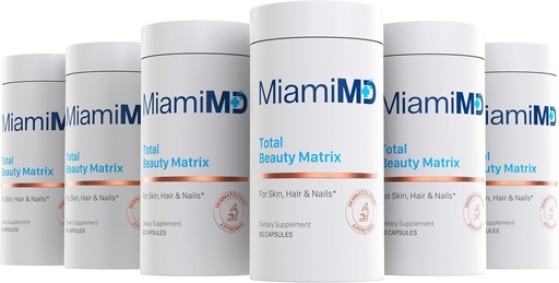 [BRSRAA3QB4IAGD3P] MiamiMD Total Beauty Matrix Collagen Supplements for Women - Collagen Capsules with Vitamin C for Hair, Skin and Nails - Cruelty Free - (60 Capsules) - 6 Pack