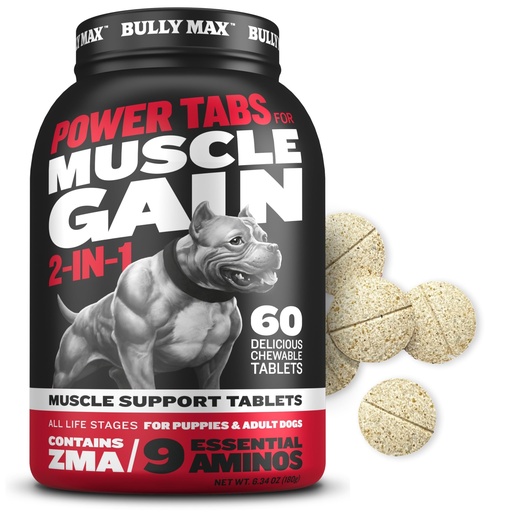 [BRSWIYIADIOBOFTU] Bully Max 2-in-1 Muscle Builder Chewable Tablets for Puppies & Adult Dogs - Puppy & Dog Vitamins & Supplements for Muscle Gain & Growth - Ultimate Canine Multivitamins for All Breeds & Ages - 60 Tabs