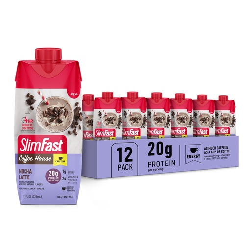 [BRSRE2YLOR7BADYY] SlimFast Protein Shake, NEW Mocha Latte- 20g Protein, Meal Replacement Shake Ready to Drink, High Protein with Low Carb and Low Sugar, 24 Vitamins and Minerals, 11 Fl Oz (Pack of 12)