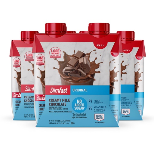 [BRSREGIYB4CWOHYU] SlimFast Meal Replacement Shake, Original Creamy Milk Chocolate, No Added Sugar, Meal Replacement Shakes, 10g Ready to Drink Protein, 5g Fiber, 25 Vitamins and Minerals, 11 Fl. Oz, 12 Count