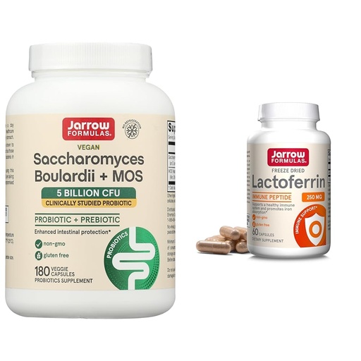 [BRSROAIKDMFWA3I2] Jarrow Formulas Saccharomyces Boulardii Probiotics + MOS 5 Billion CFU Probiotic Yeast Formulas Lactoferrin 250 mg - Immune-Supporting Glycoprotein