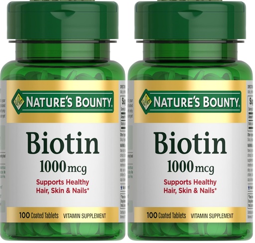 [BRSREBD5BBYRYDY2] Nature's Bounty Biotin, Supports Metabolism for Energy and Healthy Hair, Skin, and Nails, 1000 mcg, 100 Tablets (Pack of 2)