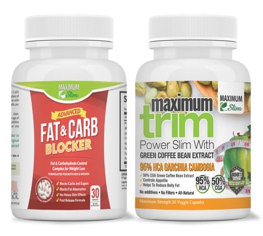 [BRSREAD7OQNWMHLJ] Maximum Slim Fat & Carb Blocker + Garcinia Cambogia with Green Coffee Extract — Dual Action Carb Control, Appetite Support & Metabolism Boost (2-Pack, 1 Month Supply Each)