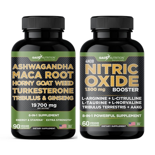 [BRSRABD4CN6B4CD7] Gade Nutrition Ashwagandha with Maca Root, Horny Goat Weed, Turkesterone, Tribulus Terrestris, Panax Ginseng + Nitric Oxide Booster - Bundle for Energy, Vitality, Performance, Pump