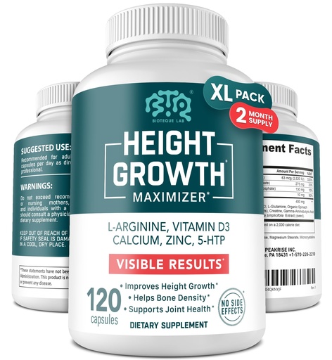 [BRSREFALOQJRYFL6] BIOTEQUELAB Height Growth Maximizer, Calcium, Vitamin D3 and Zinc Blend Pills, Bone Growth Supplement for Kids and Teens, Bone Strength, Density Support, GMO-Free, Gluten-Free, Made in USA, 120 Caps