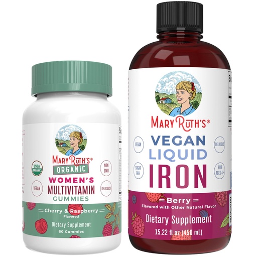 [BRSRACT3BMNG22DP] MaryRuth's Multivitamin Gummies for Women (Cherry & Raspberry) & Iron Liquid Supplement (Berry) | Clean Label Project Verified® | USDA Organic, Vegan, Non-GMO | Beauty, Immunity & Overall Health