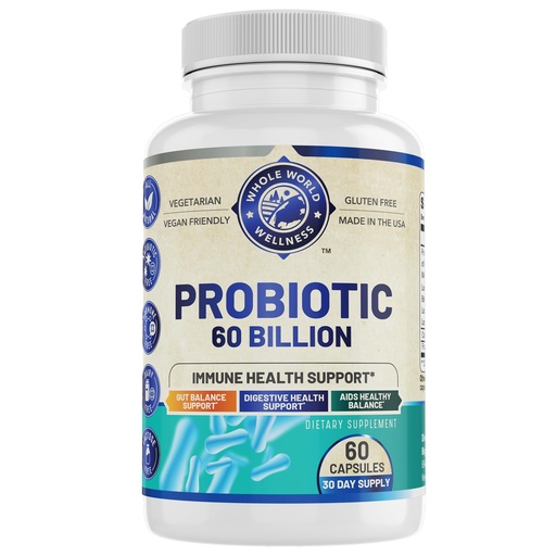 [BRSRGZYEPMIQM3T7] Probiotic 60 Billion CFU/g | Immune, Digestive & Gut Health Support | Supports Constipation, Gas & Bloating | All Natural, Dairy Free, Soy Free | 60 Capsules | Made in The USA.
