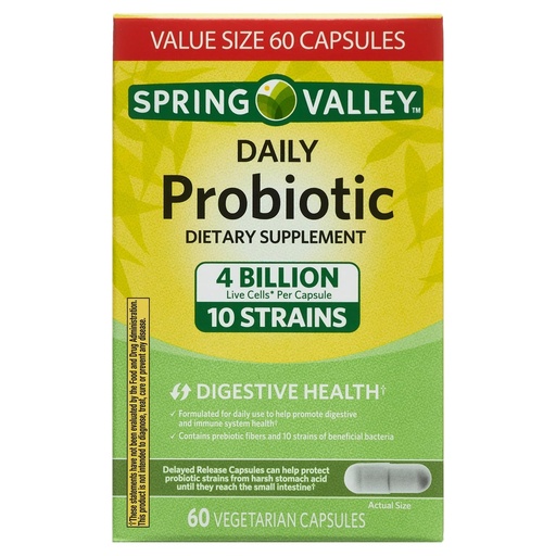 [BRSRAAL3BECAIF34] Spring Valley Daily Probiotic Dietary Supplement, 4 Billion, 60 Vegetarian Capsules