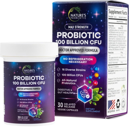 [BRSREYD4OV4BYD3X] Probiotics for Digestive Health - Probiotic Blend 100 Billion CFU Per Capsule - 16 Premium Strains & Prebiotics for Women & Men, Occasional Constipation, Gas, Gut, Immune Health Support - 30 Capsules