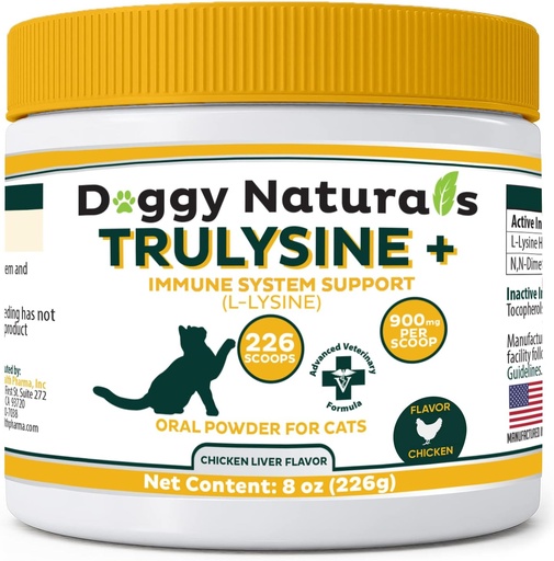 [BRSW2AINB56B4HTV] Trulysine Plus L-Lysine for Cats Immune Support Oral Powder 8oz/226g - Cats & Kittens of All Age, Sneezing, Runny Nose Squinting, Watery Eyes Chicken Liver Flavor (U.S.A)(226 Grams (900mg / Scoop))