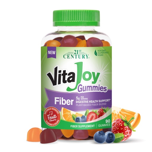 [BRSRE237CMAQA3LF] 21st Century VitaJoy Fiber Gummies (Fruit Flavored, 90 Count), 5 g Fiber Per Serving for Digestive Support, Pectin-Based Prebiotic Gummies, Non-GMO, Vegan, Gluten Free, Naturally Sourced Flavors