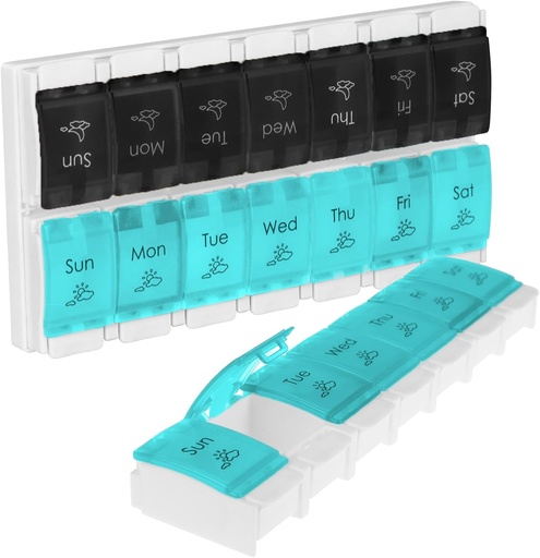 [BRSWGHAQOAGQAC3P] Vive Pill Organizer 2 Times a Day - Weekly Large Am Pm Pill Box 7 Day - Day and Night Medication Dispenser for Vitamin, Supplements, Fish Oil - Travel Pill Case Arthritis Friendly with Push Button