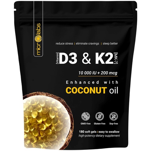 [BRSRGFIKA56GO235] microlabs™ Extra Strength D3 K2 Vitamin 10,000 IU Softgels with Coconut Oil – Vitamin d3 k2 Combined Supplement for Bone, Immune & Heart Support – 180 Softgels