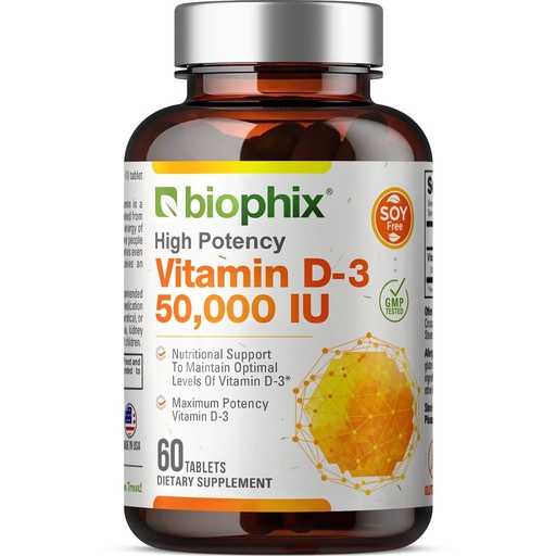 [BRSWKYQ5AYOWCGY3] biophix Vitamin D-3 50000 IU 60 Tablets - High-Potency Supports Strong Bones Immune Health