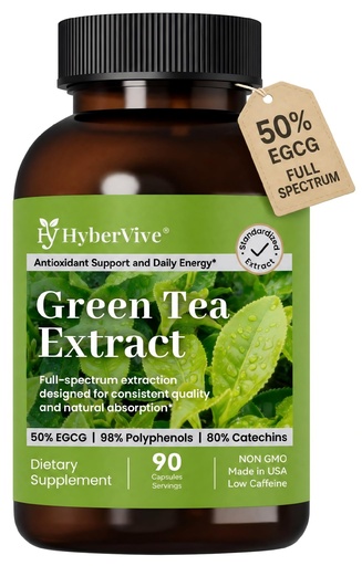 [BRSRGHDRDF4BMHLX] Green Tea Extract 450MG, High-Potency 50% EGCG (Standardized), 98% Polyphenols & 80% Catechins, Antioxidant & Metabolic Support, Naturally Low in Caffeine, Non-GMO, Made in USA, 90 Capsules