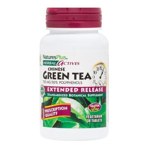 [BRSWIYQCAQGAGGY7] NaturesPlus Herbal Actives Chinese Green Tea, Extended Release - 750 mg - Overall Well-Being - 30 Vegetarian Tablets (30 Servings)