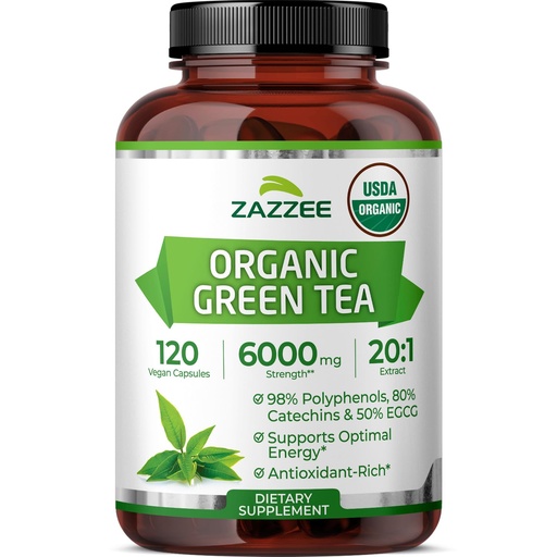 [BRSREHA3CQPQEHLF] Zazzee USDA Organic Green Tea 20:1 Extract, 50% EGCG, 98% Polyphenols, 80% Catechins, 120 Vegan Capsules, 4 Month Supply, Antioxidant, Metabolism & Energy Support, Non-GMO, All-Natural, Made in USA