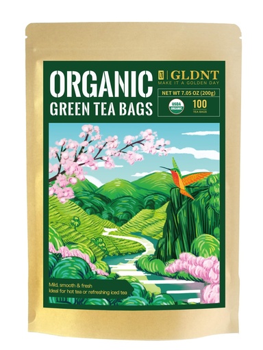 [BRSROFLRAB7AK3D3] GLDNT Organic Green Tea Bags, Natural Pure Organic Green Tea, Super Antioxidant, Caffeinated, 100 Count