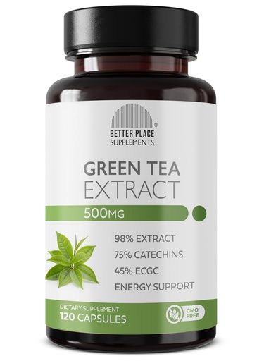 [BRSRG2Q2OICQG3AU] Better Place Supplements Green Tea 98% Extract 500mg | 120 Capsules - 4 Month Supply | 75% Catechins, 45% EGCG | Non-GMO Formula | Daily Energy & Antioxidant Support (1)