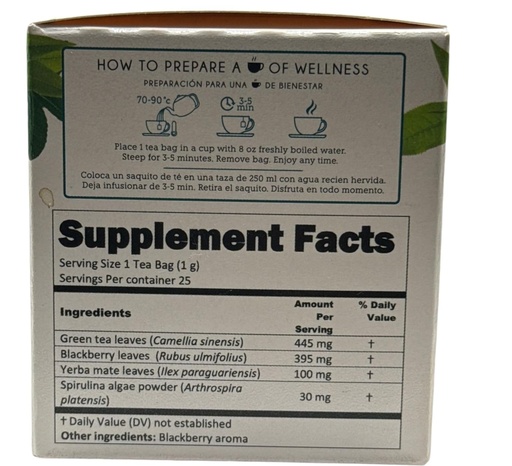 [BRSRAHY5DJ7WMDTF] Green Tea with Blackberry, Yerba Mate, and Spirulina Algae - 25 Tea Bags - Keto Formula