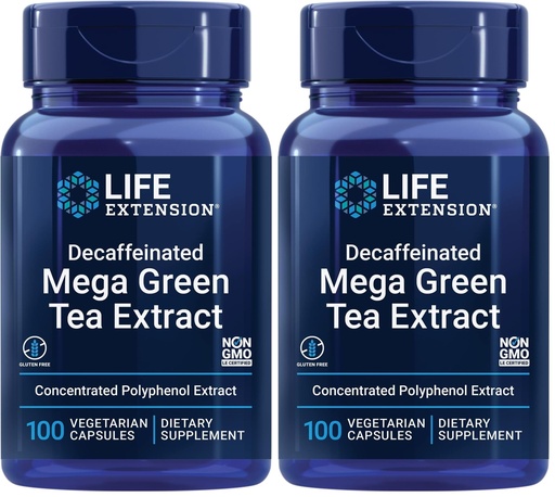 [BRSRGGQNCR5B4GY7] Life Extension Decaffeinated Mega Green Tea Extract Polyphenol-Rich, Cell, Heart & Brain Health, Antioxidant Protection Non-GMO, Gluten-Free, Vegetarian – 100 Capsules (Pack of 2)