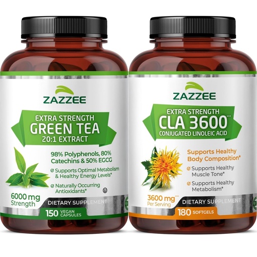 [BRSREFQOCMPQO2Y4] Zazzee Slimming Herbal Supplement Bundle | High Strength Conjugated Linoleic Acid Softgels Plus EGCG Green Tea Extract Capsules | Non-GMO & ISO Lab Tested